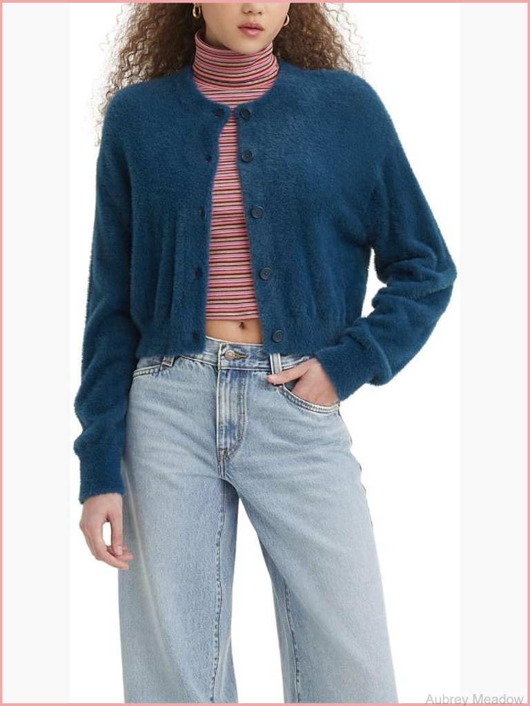 Playful Textured Fuzzy Cardigan With Button-Up Front - Standard Fit